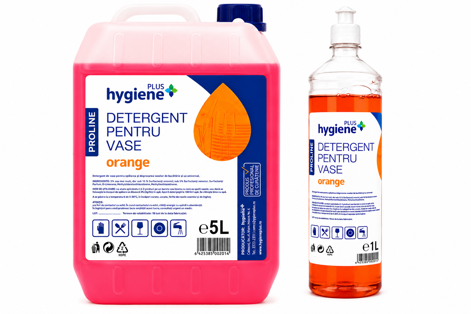Pachet Promo Detergent Vase Hygiene Plus Proline Orange 5L si Detergent Vase 1L