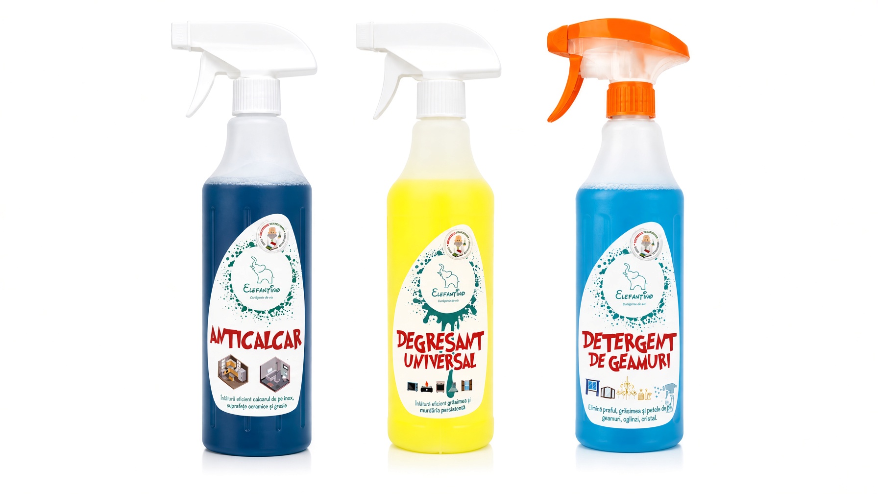 Pachet Promo Anticalcar Degresant Detergent Geamuri Elefantino 750ml